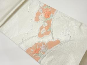 リサイクル 金駒刺繍雲に花々模様開き名古屋帯(額縁仕立て)